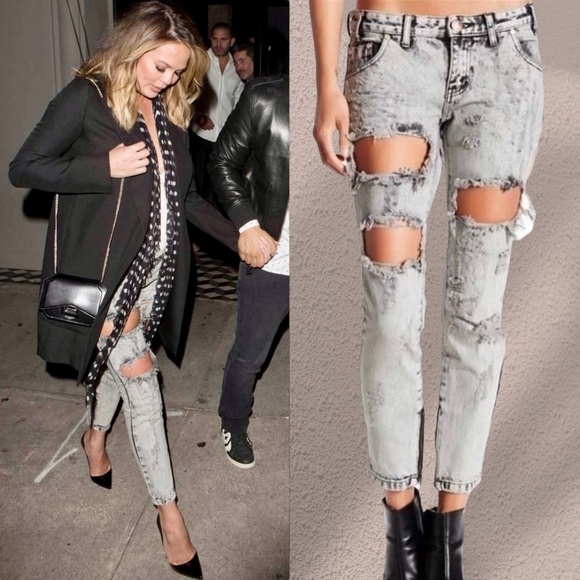 NWT ONE by One Teaspoon ‘Trashed Free Birds’ Jeans in “Harley” Gray Wash Size 28 - Picture 1 of 16